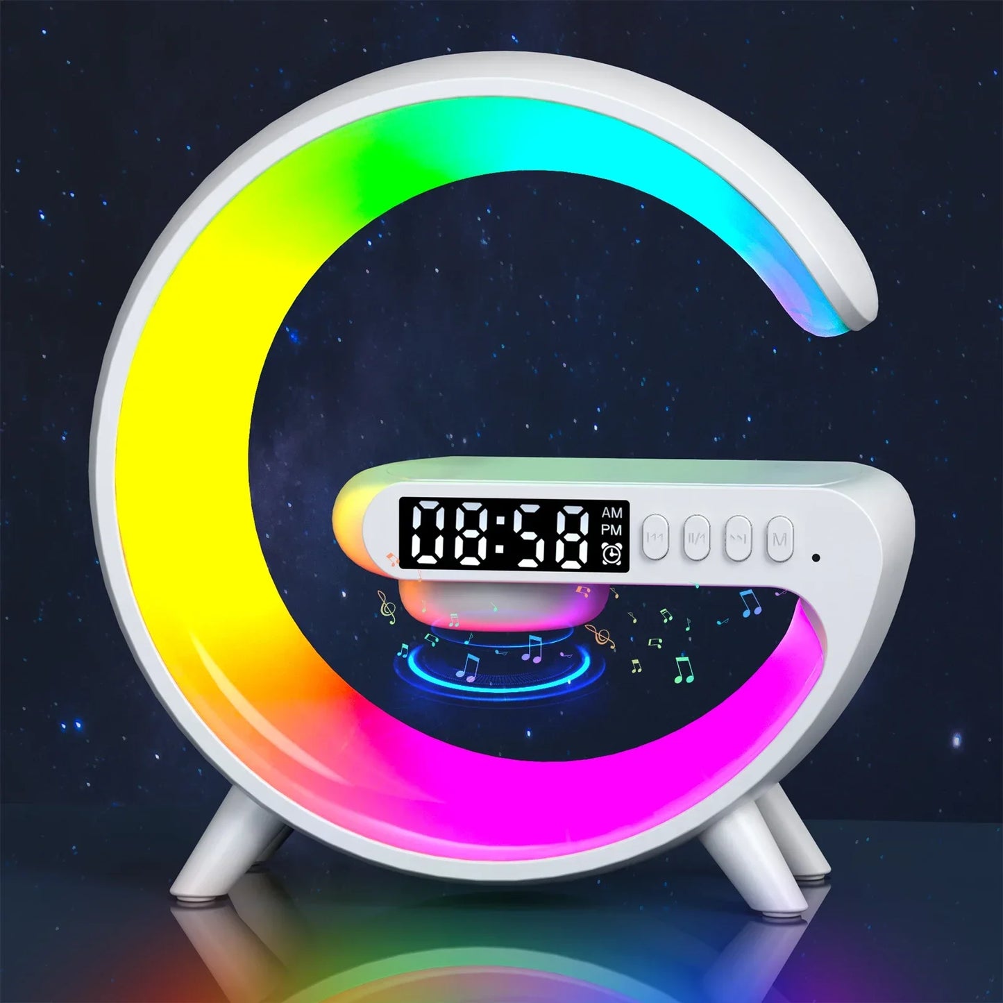Multifunction Wireless Charger Stand Bluetooth Audio RGB Night Light 15W Fast Charging Station for IPhone Samsung Xiaomi Huawei