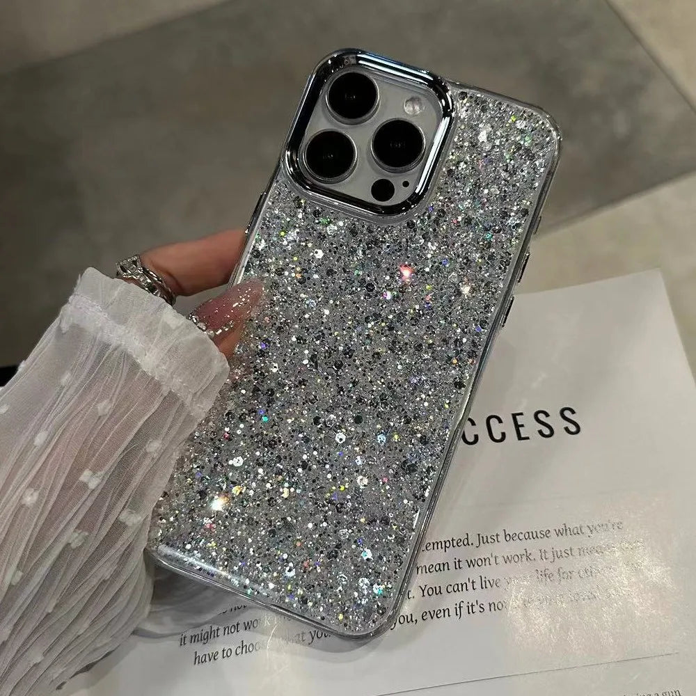 Shiny Glitter Soft Bumper Phone Case For iPhone 17 Air 16 15 14 13 12 11 Pro Max Plus Epoxy Shell Girl Shockproof Back Cover