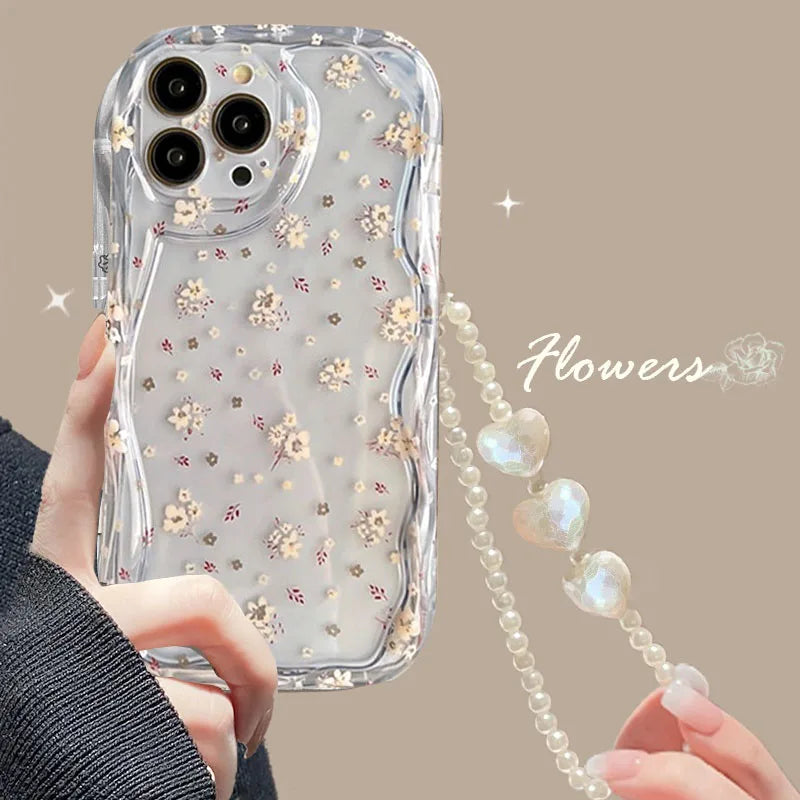 Flower Wrist Chain Phone Case For Samsung Galaxy A16 A06 A54 A55 A35 A24 A25 A15 A34 A31 A32 A51 A52 A71 S25 Ultra S24 FE Cover