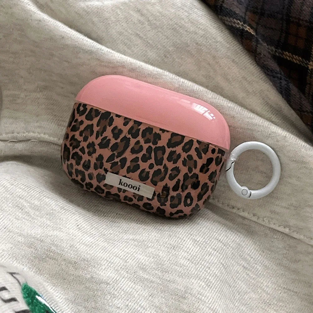 Fashion Contrast Leopard Earphone Case For Airpods 4 Pro 2 Hook Soft Protective Cover For Airpods 3 2 1 3rd Generation Shell