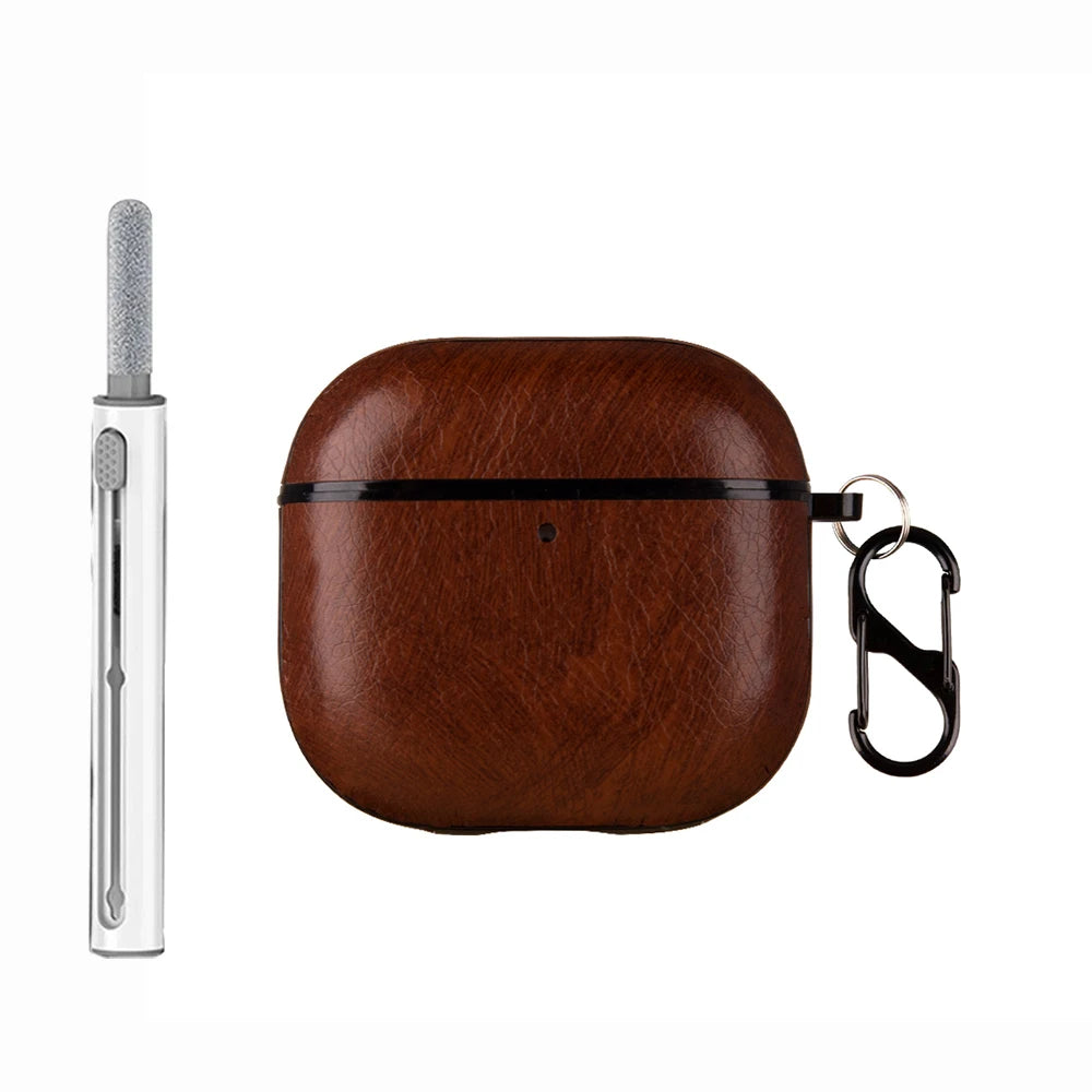 Retro Leather PU Case For AirPods 4 4th ANC 2024 Cover With Cleaner Pen Headphone Wireless Charging Box For AirPods 4 Coque Capa