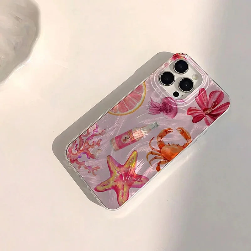 Cute Pink Starfish Jellyfish Crab Pattern Case For Samsung Galaxy A16 A26 A56 5G A55 A54 A34 A15 A35 S21FE S25 S22 S23 S24 Ultra