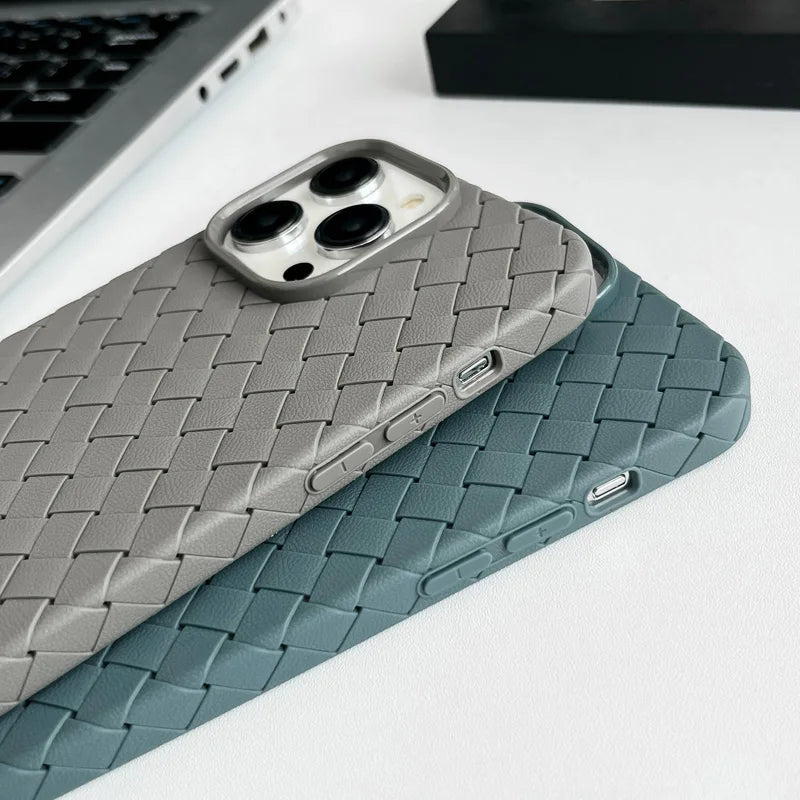 Braided Textured Phone Case for IPhone 17 16E 15 14 12 13 Pro Max Liquid Silicone Knitted Pattern Breathable Cooling Back Cover
