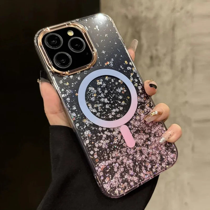 Luxury Glitter for Magsafe Acrylic Case for iPhone 16 15 17 Pro Max 14 13 17 Air Magnetic Gradient Bling Hard Shockproof Cover