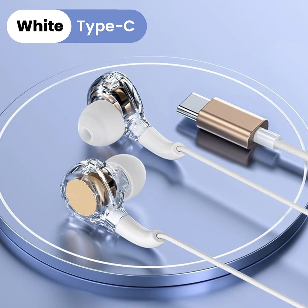 Wired Headphones HiFi Bass Stereo Earphone Type C 3.5mm With Microphone Headset For Samsung Galaxy S24 S23 S22 S21 A54 A53 Ultra