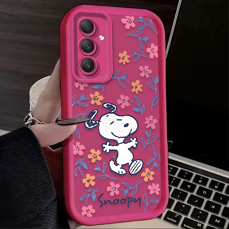 Lovely S-Snoopy Flower Case For Samsung Galaxy S25 S24 Ultra S23 S22 Plus S21 FE A36 A56 A26 A16 A06 A15 A25 A35 A55 5G Cover