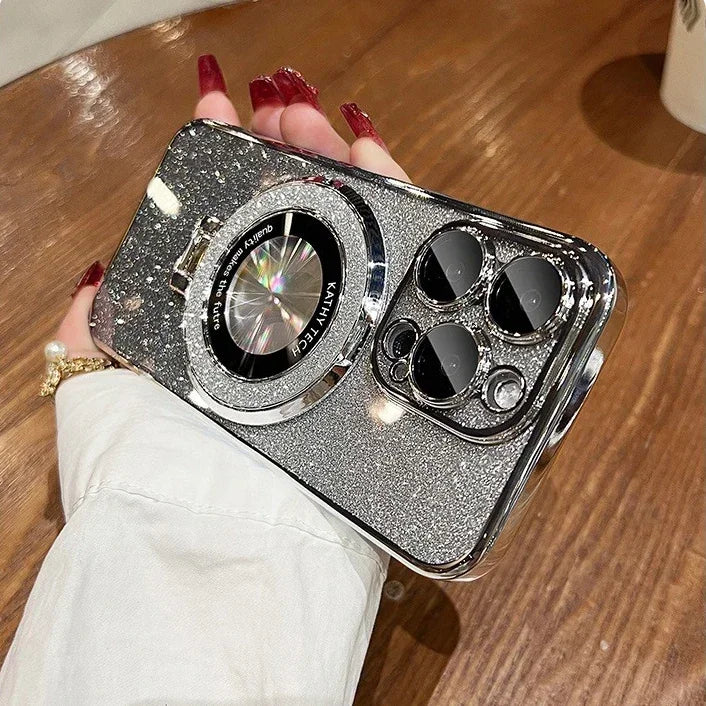 Glitter for Magsafe Bracket Case for iPhone 15 14 13 12 16 17 Pro Max 17 Air 11 16 Plus Magnetic Stand Holder Gradient Cover