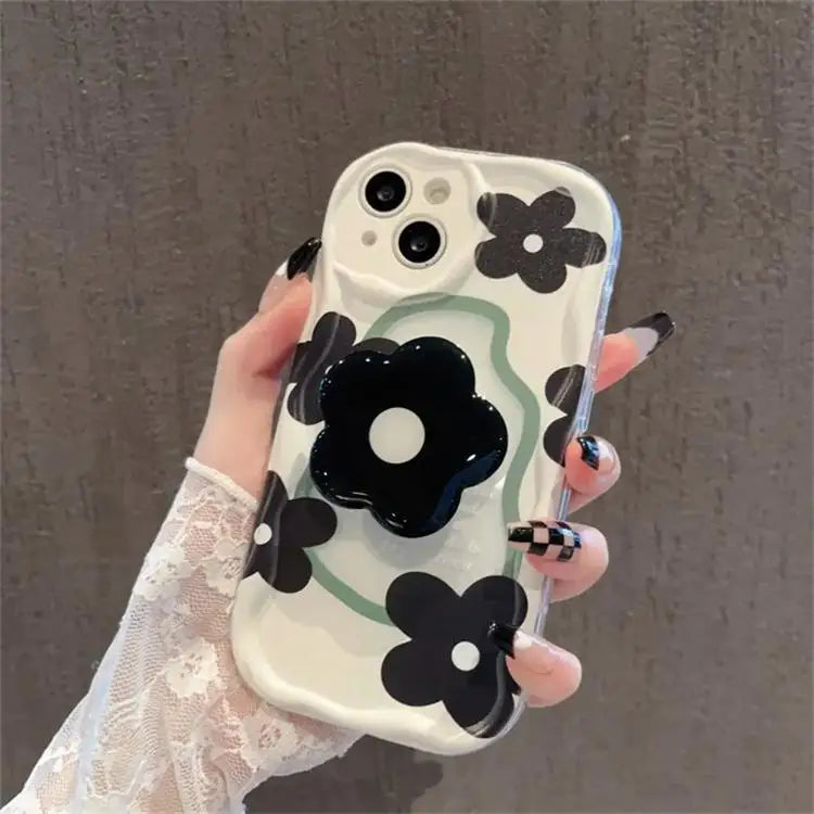 Floral Flower Bracket Case Cover for Samsung Galaxy S24 FE S25 S22 S23 Ultra Plus A56 A55 A35 A54 A15 A16 5G A05S A05 Wavy Shell