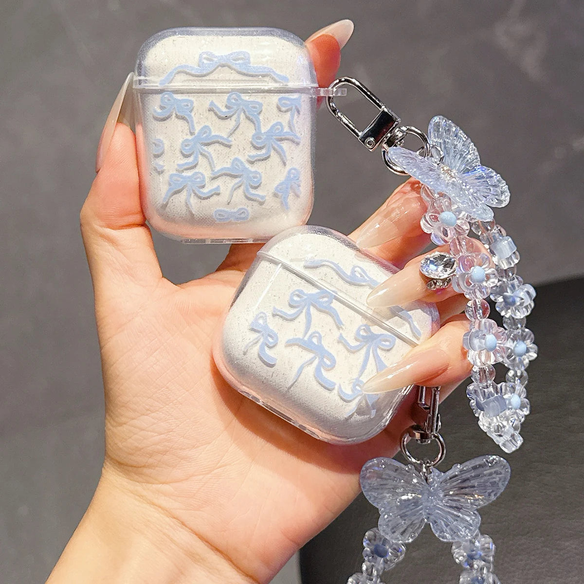 Sparkling blue butterfly print suitable for Apple airpods pro 2nd 4 generation Bluetooth earphone case 1/2/3 protective case box