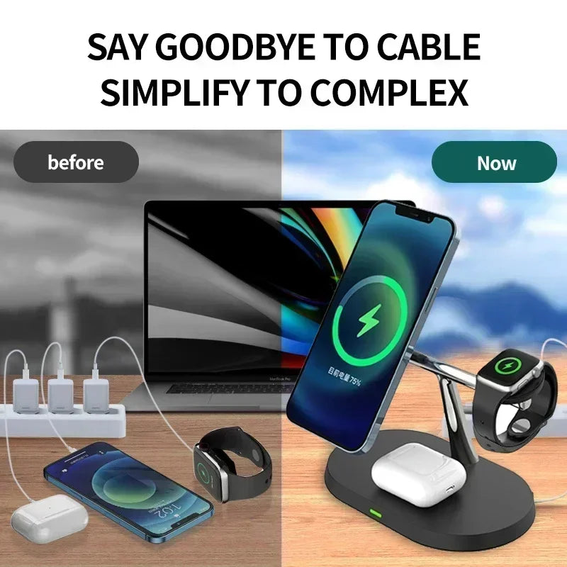 Desktop 3 IN 1 Magnetic Phone Wireless Charger For Magsafe iPhone 16 15 14 13 12 Samsung Apple/Galaxy Watch Fast Charging Dock