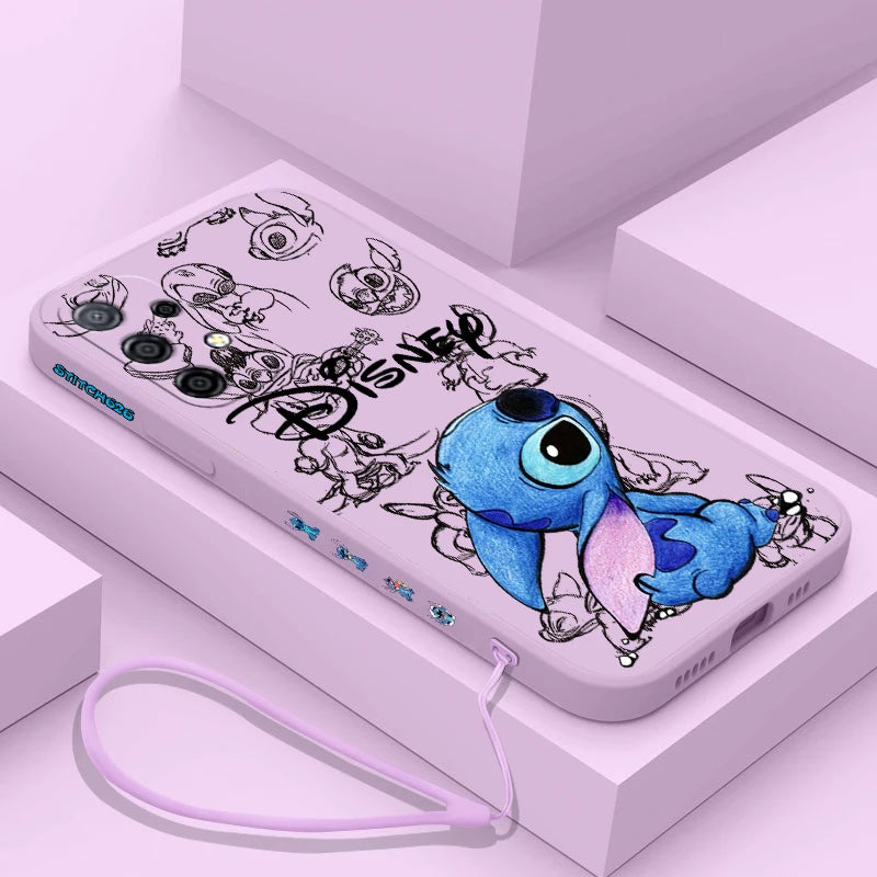 Disney Super Cute Stitch Case For Samsung Galaxy S24 S23 S22 S21 S20 S10 Note 20 Lite Ultra Plus FE 4G 5G Cover With Hand Strap