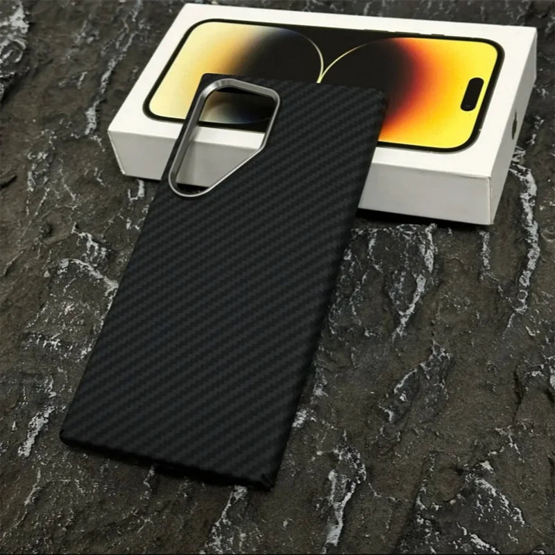 Luxury Carbon Fiber Wireless Charging Magsafe Case for Samsung Galaxy S25 S23 S24 Ultra Plus Alloy Lens Protection Hard Cover