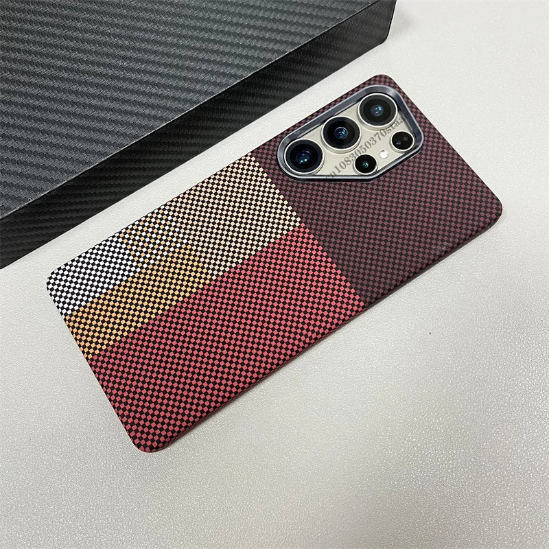 Luxury Carbon Fiber Wireless Charging Magsafe Case for Samsung Galaxy S25 S23 S24 Ultra Plus Alloy Lens Protection Hard Cover