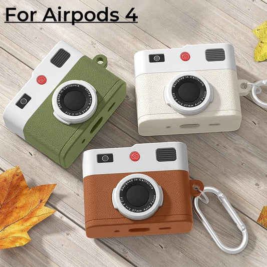 Fashion Retro 3D Camera Earphone Cover for Apple Airpods 4 Soft Silicone Bluetooth Headphone Protective Case New Design