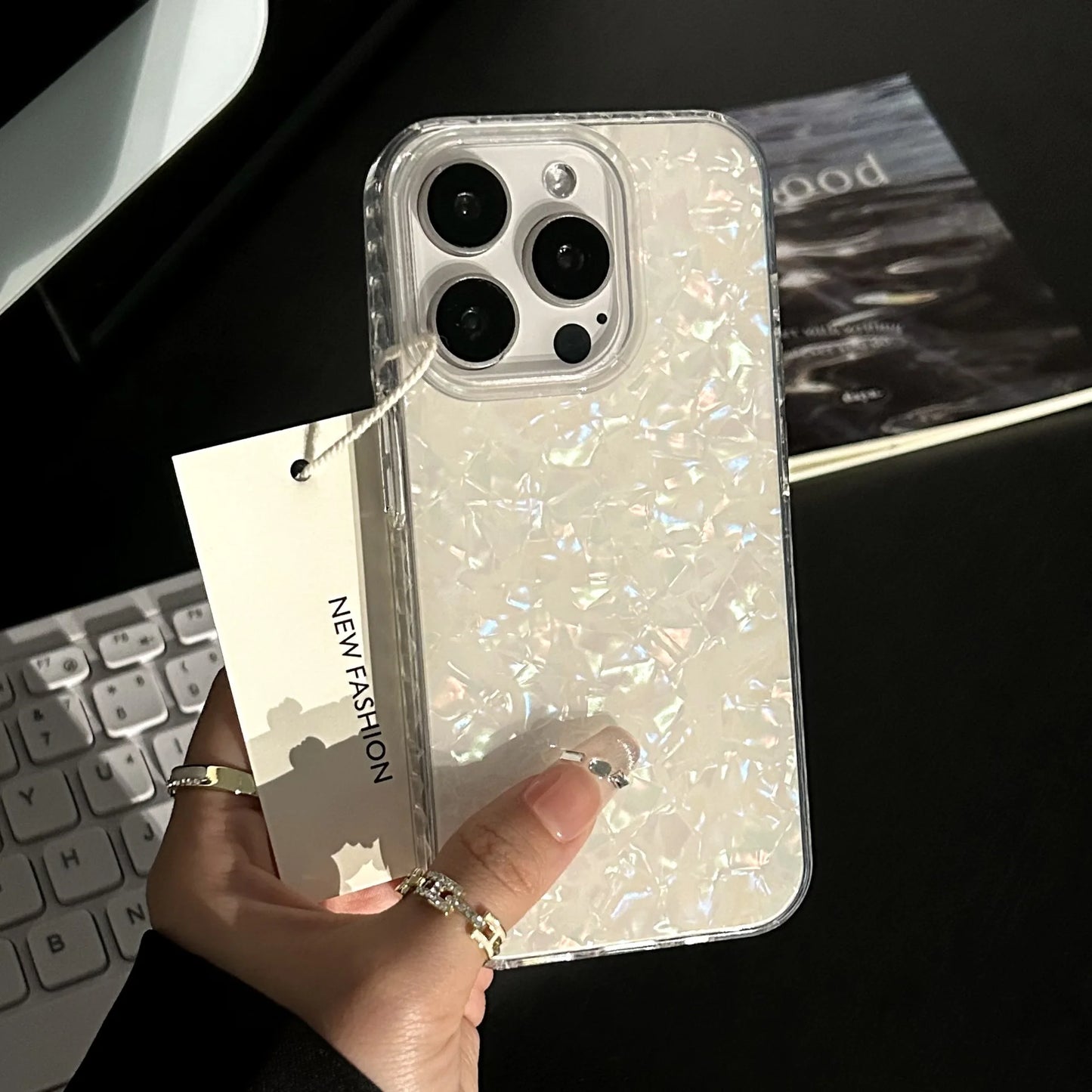 Luxury Glitter Shell Pattern Laser Phone Case For iPhone 17 Air 11 12 13 14 15 16 Pro Max X XR XS Plus Soft IMD Shockproof Cover