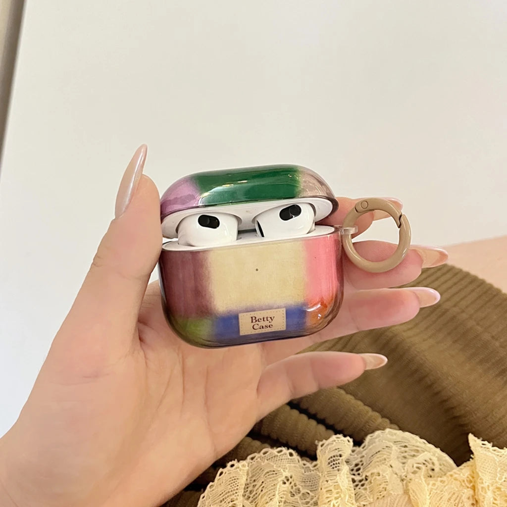 Stylish Maillard Collision Color Irregular Pattern Love Heart Flower Pendant Earphone Case Cover for AirPods 1 or 2 3 4 Pro 2