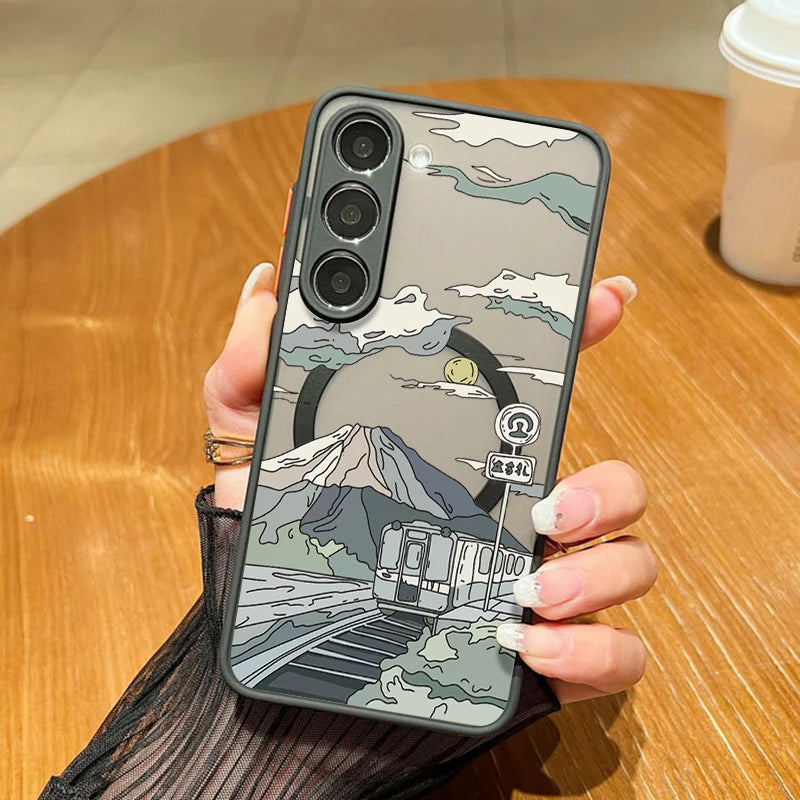 Magnetic For Magsafe Anime Town Print Case For Samsung Galaxy S25 Edge S24 S23 Ultra S22 S21 FE Capa A56 A55 A54 A35 5G Cover