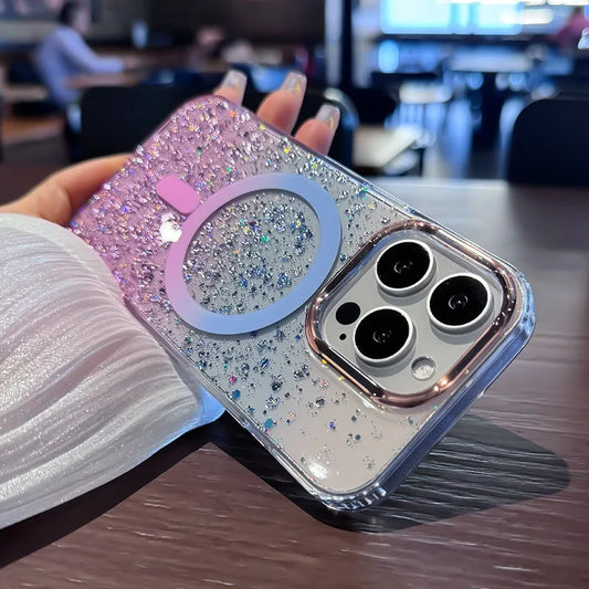Luxury Glitter for Magsafe Acrylic Case for iPhone 16 15 17 Pro Max 14 13 17 Air Magnetic Gradient Bling Hard Shockproof Cover