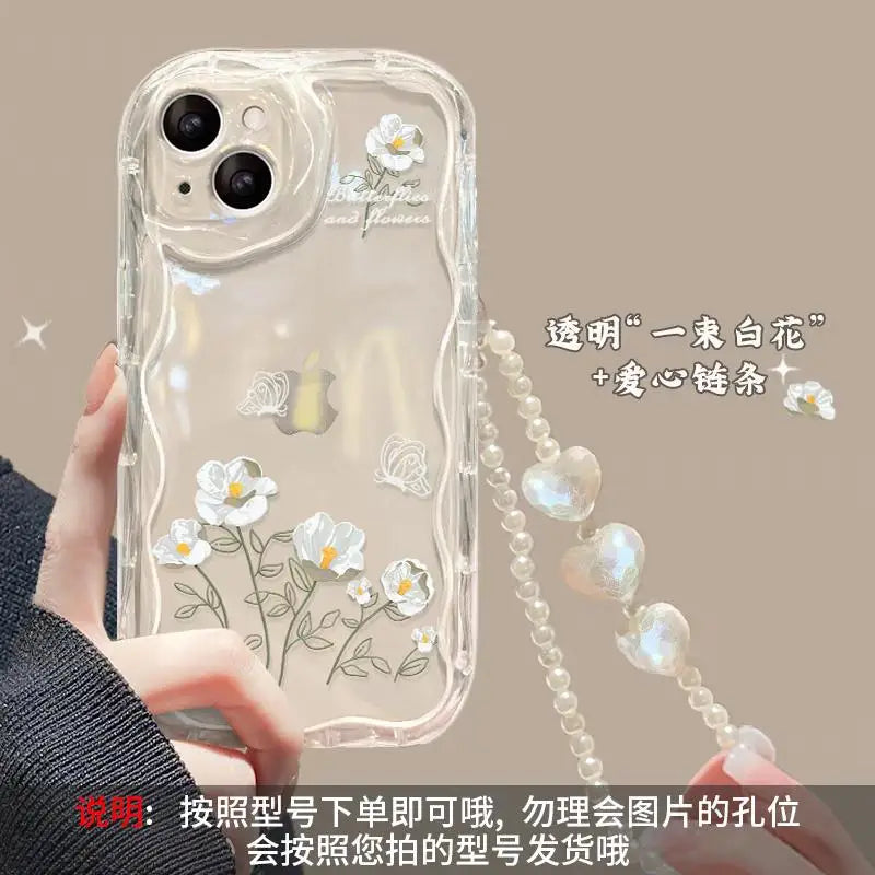 Flower Wrist Chain Phone Case For Samsung Galaxy A16 A06 A54 A55 A35 A24 A25 A15 A34 A31 A32 A51 A52 A71 S25 Ultra S24 FE Cover