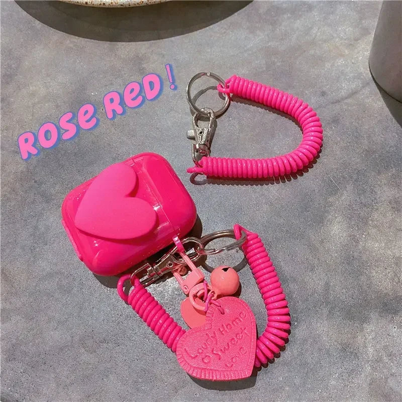 Rose Heart Design Earphone Case For Airpods 4 3 2 Pro  Soft Silicone Cover  for Apple AirPods 1 2 3 4 Pro 3rd Fexible Keychain