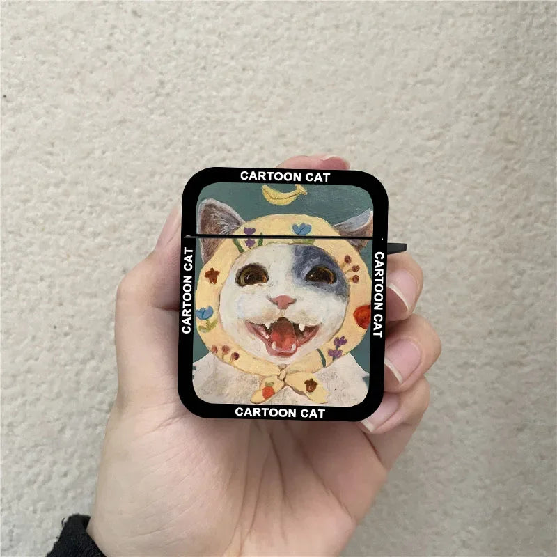INS Korean Cartoon Oil Painting Cat Earphone Case For Airpods 1 2 3 4 Pro Wireless Headphone Cover For Air Pods Pro2 Accessories