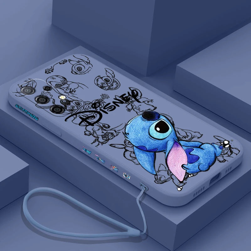Disney Super Cute Stitch Case For Samsung Galaxy S24 S23 S22 S21 S20 S10 Note 20 Lite Ultra Plus FE 4G 5G Cover With Hand Strap