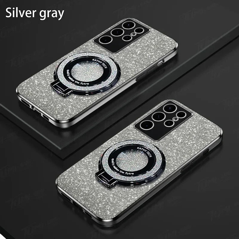TPU Glitter Magnetic Ring Stand Phone Case For Samsung Galaxy S25 Ultra S24 S23 FE S22 S21 S20 S10 Plus Note 20 Ultra Pro Cover