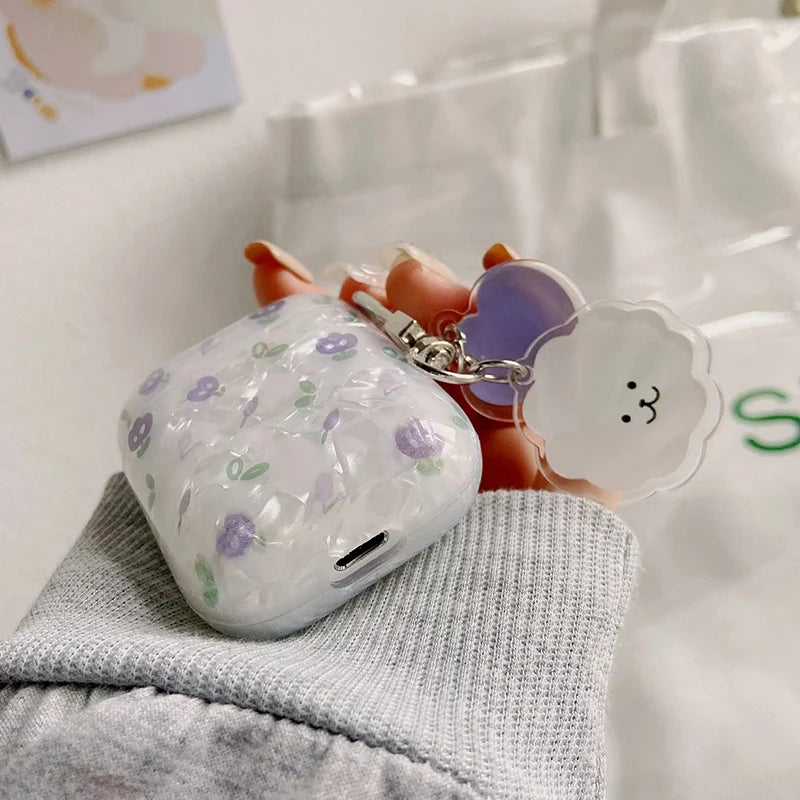Wireless Bluetooth Case For AirPods1/2/4/3 AirPods pro pro2 Soft Flower Pattern Earphone Cover With Cute Lamb Tulip Key Chain