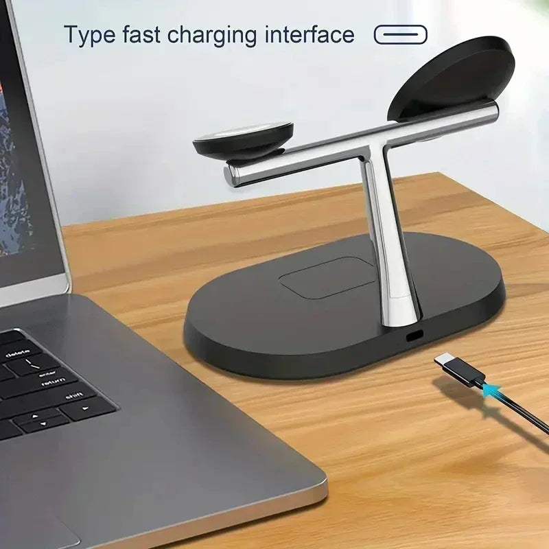 Desktop 3 IN 1 Magnetic Phone Wireless Charger For Magsafe iPhone 16 15 14 13 12 Samsung Apple/Galaxy Watch Fast Charging Dock