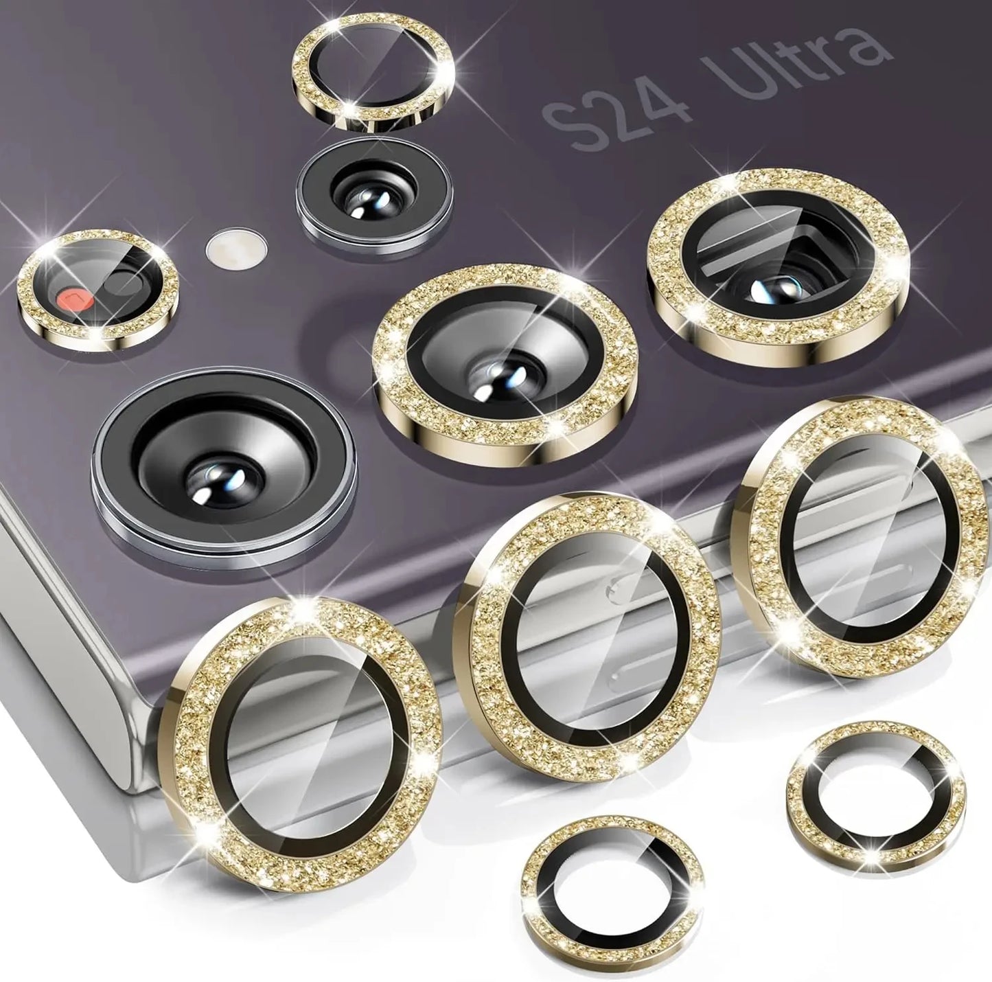Diamond Glitter Lens Glass For Samsung Galaxy S25 Ultra Plus HD Clear Camera Protector For Samsung S24 S23 Metal Ring Lens Film