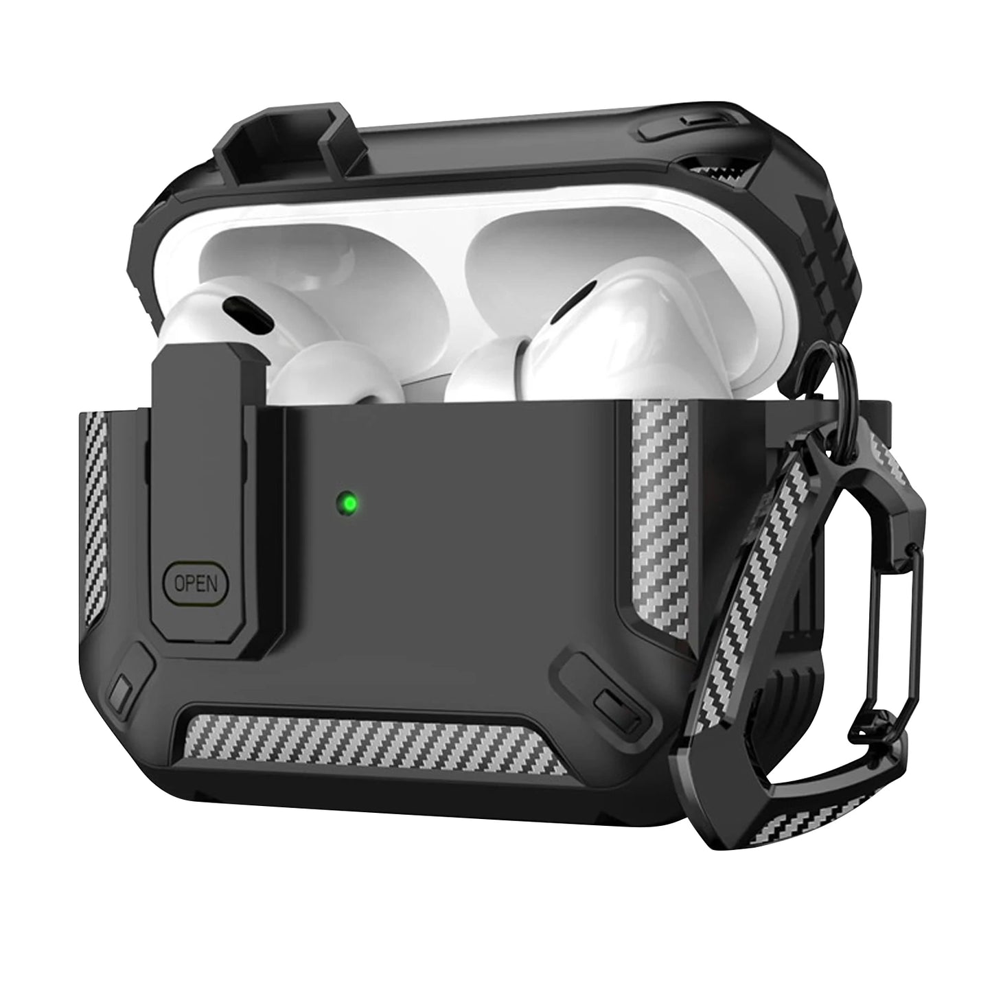 Portable Shockproof Case For Apple Airpods Pro/Pro 2 Carbon fibre Headset Cases With Carabiner Security Lock Cover Funda