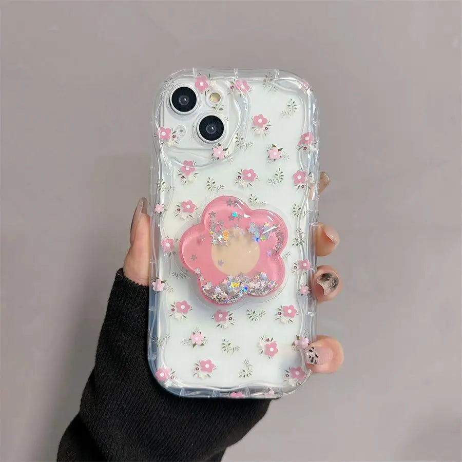 Floral Flower Bracket Case Cover for Samsung Galaxy S24 FE S25 S22 S23 Ultra Plus A56 A55 A35 A54 A15 A16 5G A05S A05 Wavy Shell