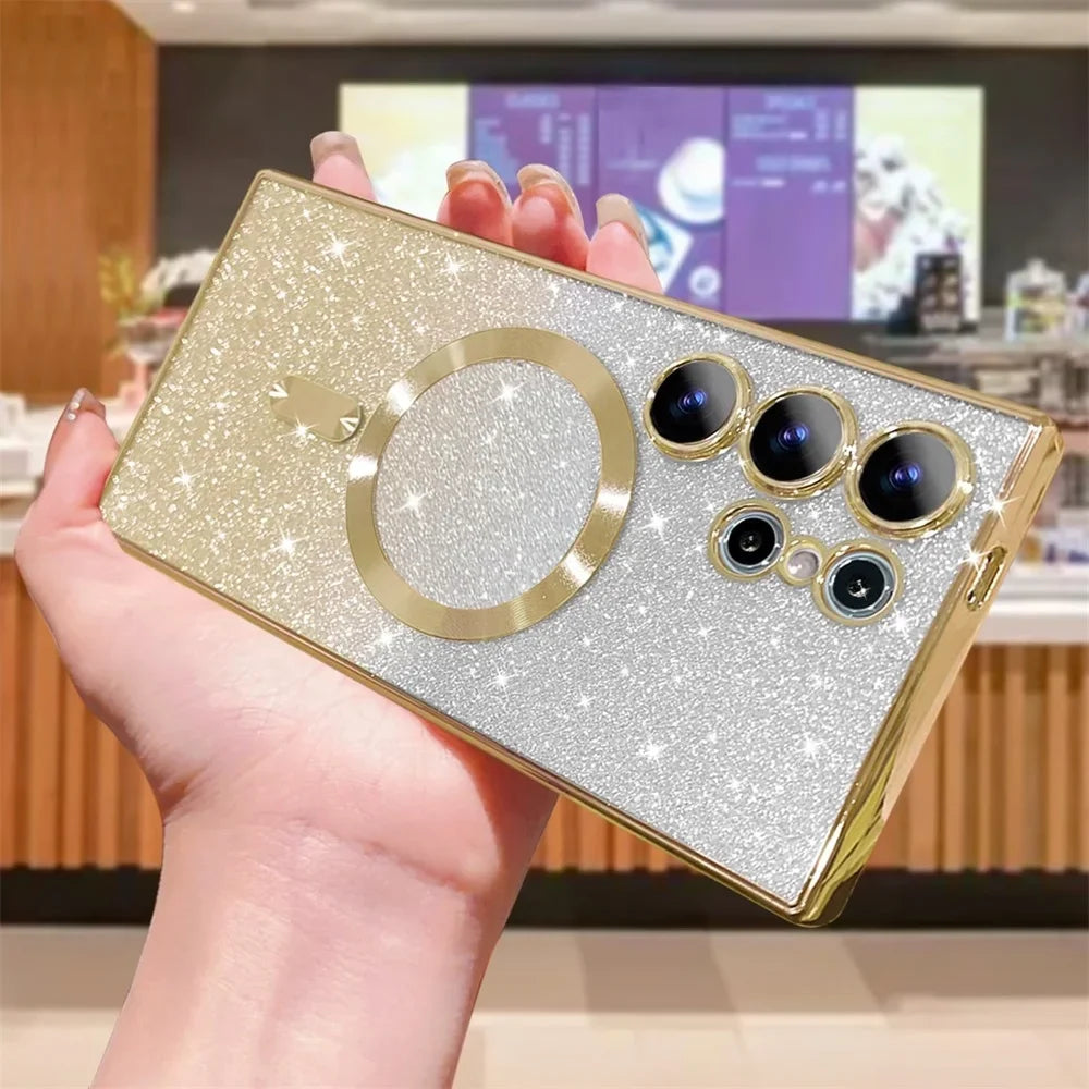 Sparkle Cover For Samsung Galaxy S25 S24 S23 Plus S22 S21 S20 FE S24FE S23FE S21FE S20FE Glitter Note 20 Ultra A56 MagSafe Case