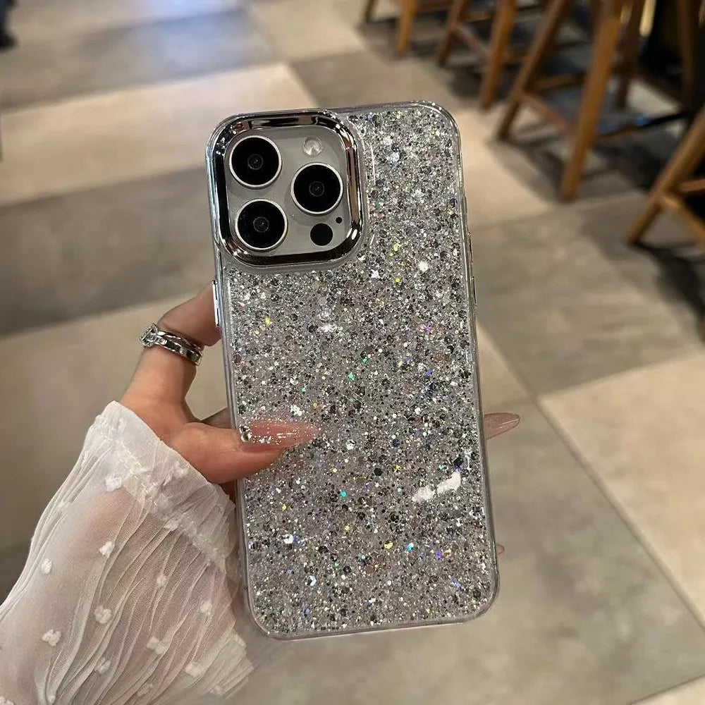 Shiny Glitter Soft Bumper Phone Case For iPhone 17 Air 16 15 14 13 12 11 Pro Max Plus Epoxy Shell Girl Shockproof Back Cover