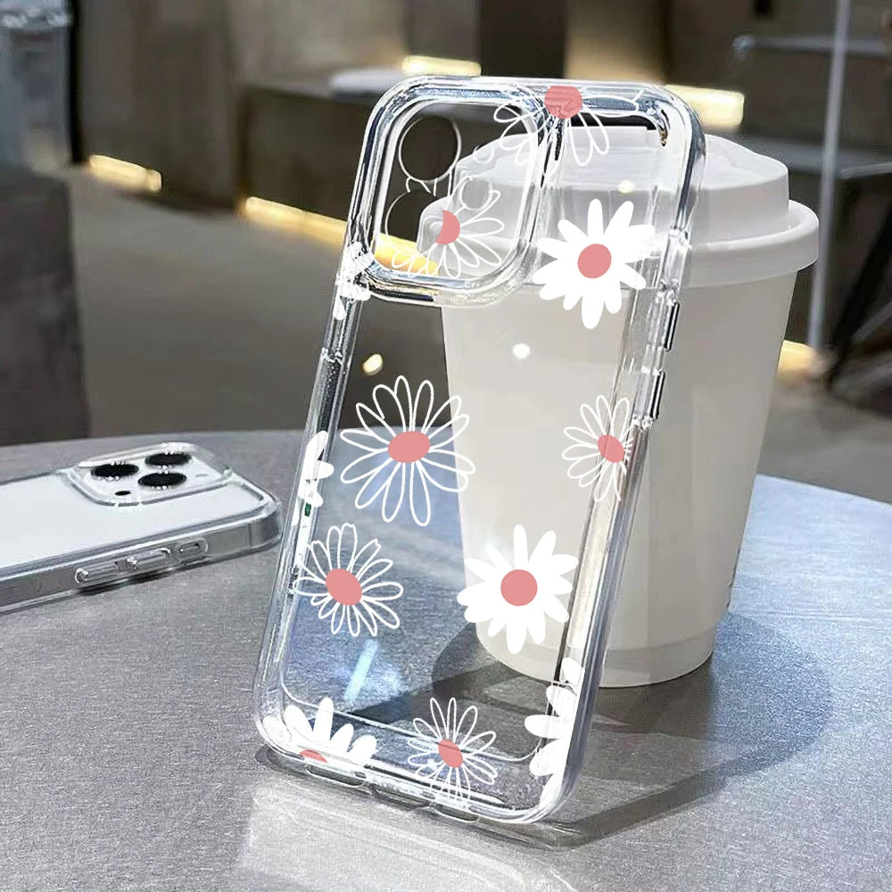 Cute Flower Clear Case For Samsung Galaxy A56 A36 5G Case S25 Ultra S24 FE S23 A16 A55 S22 S21 A35 A26 A06 Shockproof Back Cover