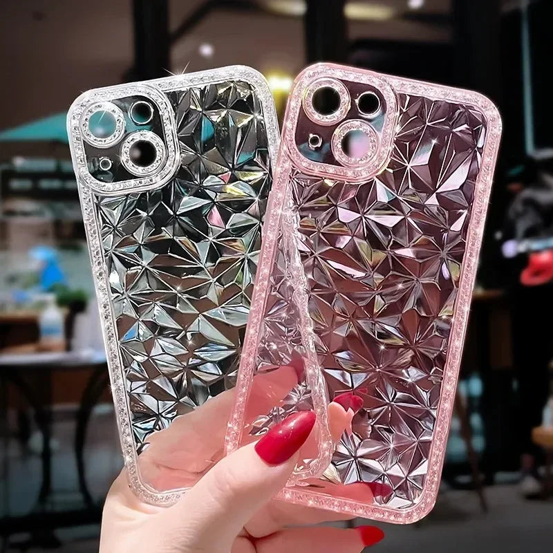 Crystal Glitter Diamond Pattern Soft Phone Case For iPhone 16 15 Pro Max 13 12 11 14 Plus Transparent Shockproof Back Cover