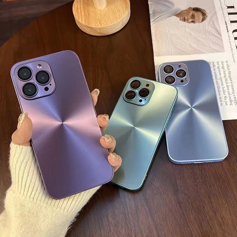 Luxury Laser Aurora CD Texture Matte Phone Case For iPhone 16 15 14 Plus 13 12 11 Pro Max Lens Protection Bumper Armor Cover