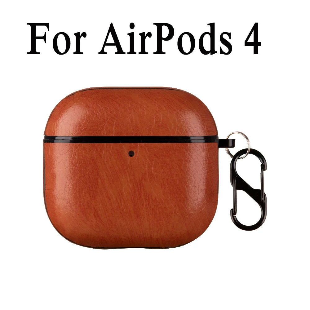 Retro Leather PU Case For AirPods 4 4th ANC 2024 Cover With Cleaner Pen Headphone Wireless Charging Box For AirPods 4 Coque Capa
