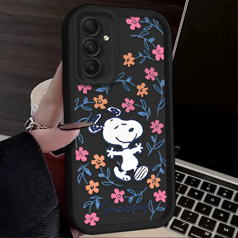 Lovely S-Snoopy Flower Case For Samsung Galaxy S25 S24 Ultra S23 S22 Plus S21 FE A36 A56 A26 A16 A06 A15 A25 A35 A55 5G Cover