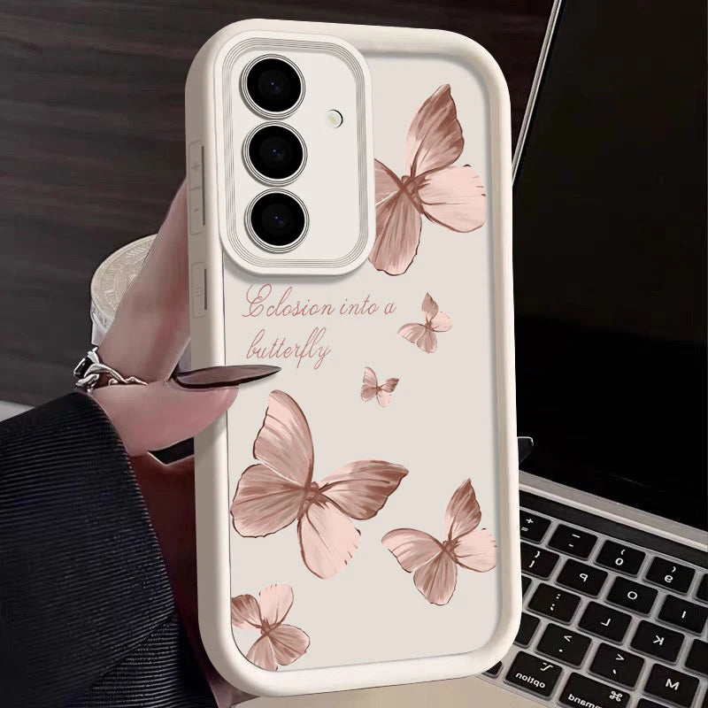 Gold Butterfly Soft TPU Case For Samsung Galaxy A55 A17 A54 A15 A56 A16 A35 A25 5G S25 S24 S23 S22 Ultra Plus S23 FE Phone Cover