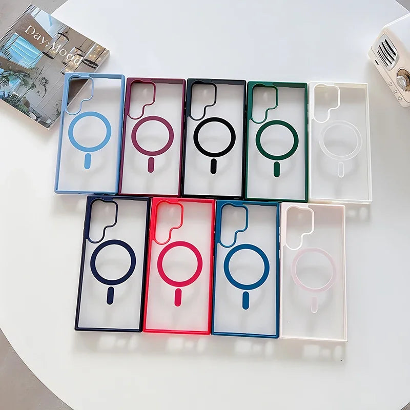 Luxury Magsafe Transparent Case For Samsung Galaxy S25 S24 S23 S22 Ultra Plus S24FE S23FE Wireless Charge Shockproof Cover