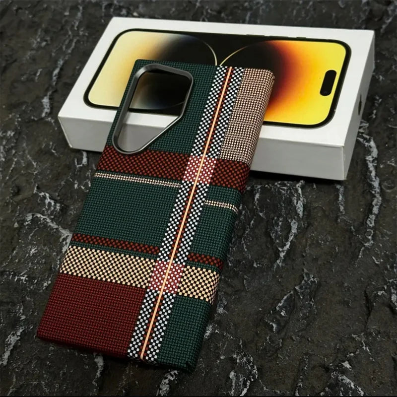 Luxury Carbon Fiber Wireless Charging Magsafe Case for Samsung Galaxy S25 S23 S24 Ultra Plus Alloy Lens Protection Hard Cover
