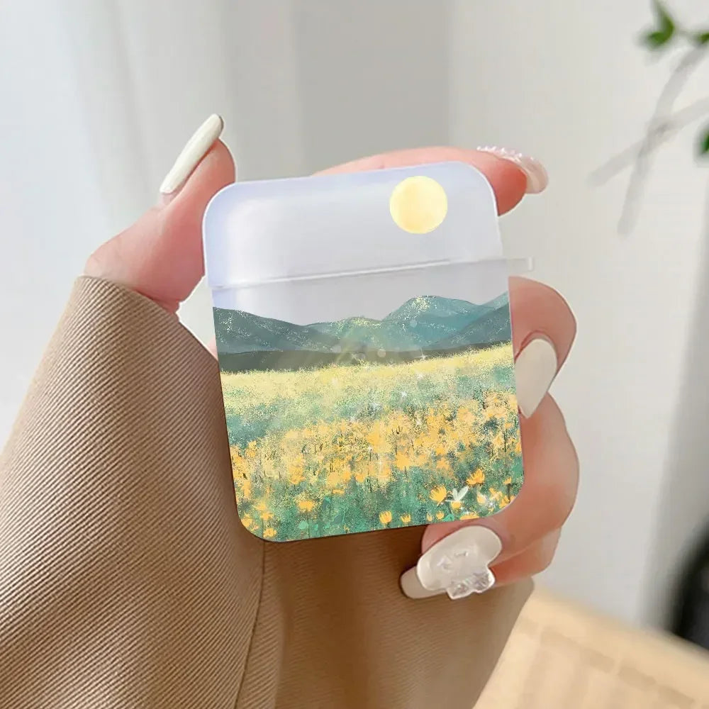 Korean Anime Sunset Scenery Print Earphone Case For Apple Air Pro 3 Transparent Cute Cover Soft Coque Airpods 2 1 4th Accessorie
