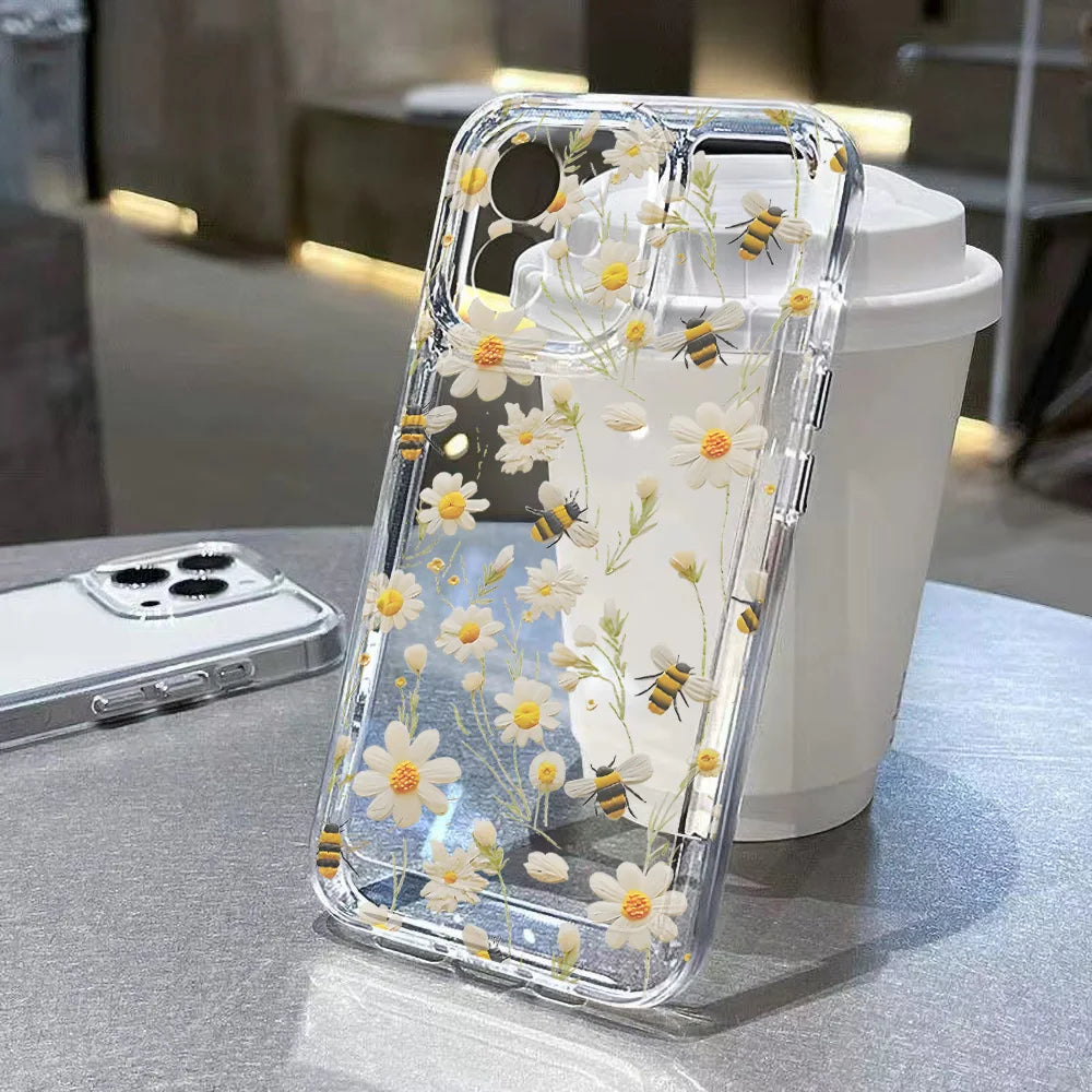 Cute Flower Clear Case For Samsung Galaxy A56 A36 5G Case S25 Ultra S24 FE S23 A16 A55 S22 S21 A35 A26 A06 Shockproof Back Cover