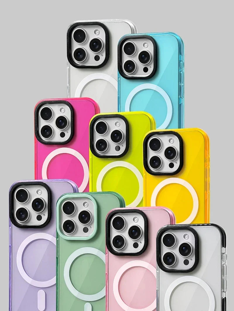 Transparent Neon Color MagSafe Phone Case for iPhone 17Air 15 16Pro Max 13 14 12 11 Wireless Charging Soft Silicone Bumper Cover
