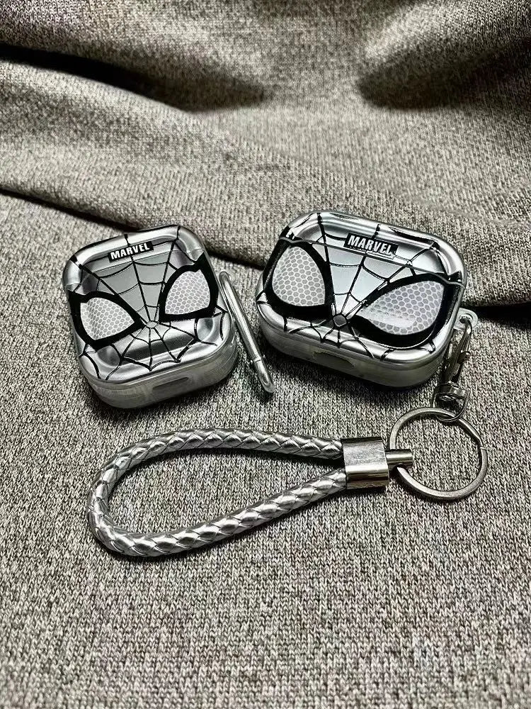 Silver Spiderman Plating Shockproof TPU Earphone Cover For Airpods Pro 2 Case/Airpods 1/2/3/4 Case With Lanyard Keychain Funda