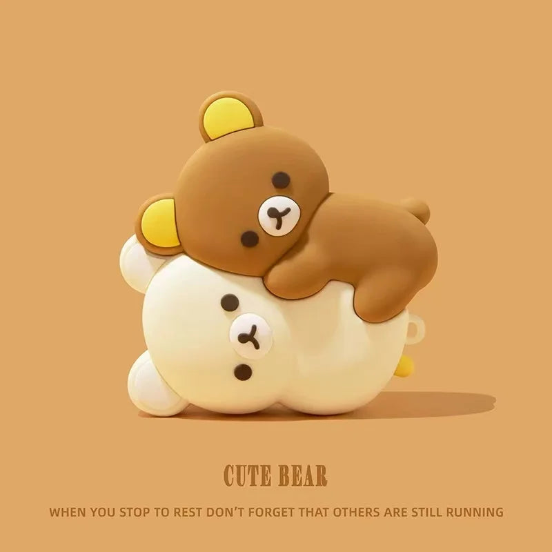 For AirPods 4 3 2 1 Pro Pro2 Earphone Case 3D Rilakkuma Hug Bear Silicone Cartoon Headphone Box With Pendant Cute Cover