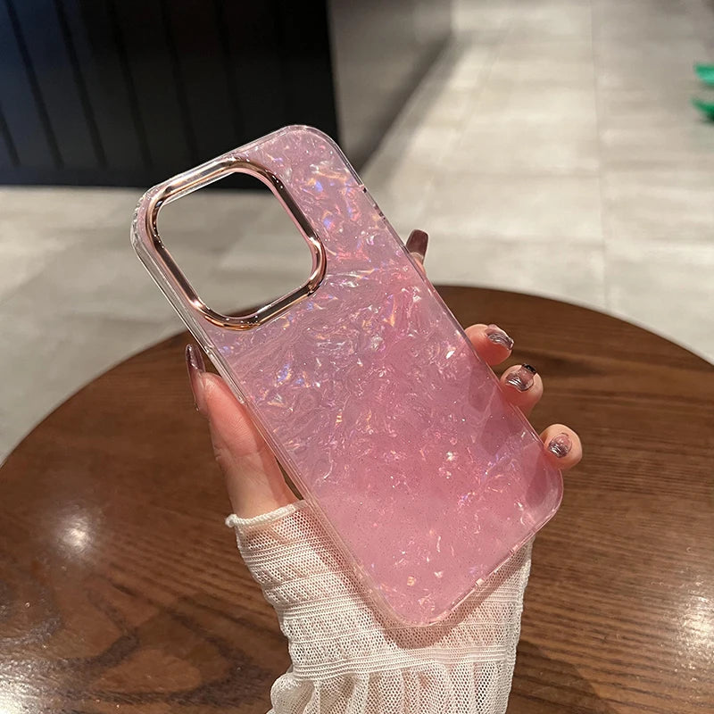 Luxury Rainbow Shell Glitter Laser Phone Case For iPhone 17 Air 16 Pro Max 15 14 13 12 11 Plus Clear Shockproof Plating Cover