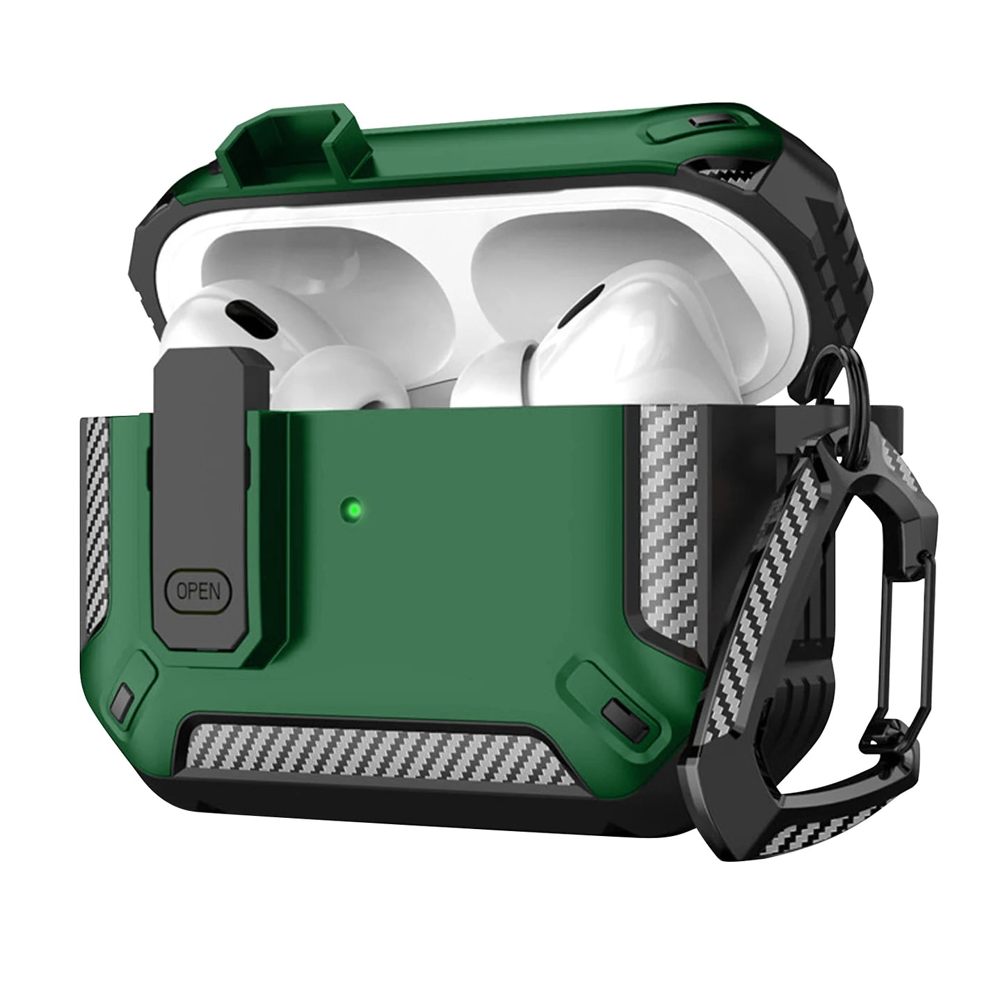 Portable Shockproof Case For Apple Airpods Pro/Pro 2 Carbon fibre Headset Cases With Carabiner Security Lock Cover Funda