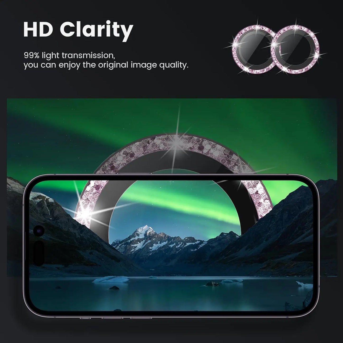 Glitter Camera Lens Protector Cover for iPhone 15 Pro Max 14 Plus 13 Mini 14Pro 15Pro Pink Tempered Glass Protection Accessories